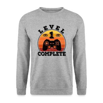 1. Hochzeitstag 1 Jahr verheiratet Papierhochzeit - Unisex Pullover - Weißgrau meliert - Vorne - Alina (178cm) & Michal (187cm)
