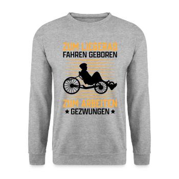 Geboren zum Liegerad fahren Radfahrer Liegefahrrad - Unisex Pullover - Weißgrau meliert - Vorne - Alina (178cm) & Michal (187cm)