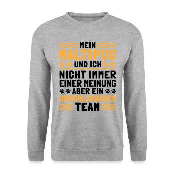 Mein Maltipoo und Ich Maltipoo Geschenk - Unisex Pullover - Weißgrau meliert - Vorne - Alina (178cm) & Michal (187cm)