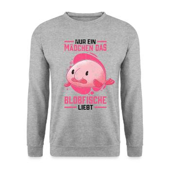Blobfisch Mädchen hässlicher Fisch Tiefseefisch - Unisex Pullover - Weißgrau meliert - Vorne - Alina (178cm) & Michal (187cm)