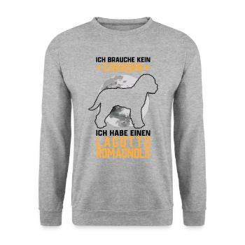Lagotto Romagnolo kein Einhorn Trüffelhund Spruch - Unisex Pullover - Weißgrau meliert - Vorne - Alina (178cm) & Michal (187cm)