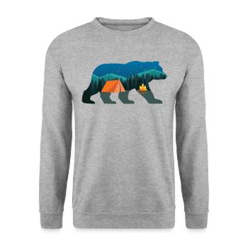 Camping Bear Tent With Forrest - Unisex Sweatshirt - salt & pepper - Front - Alina (178cm) & Michal (187cm)