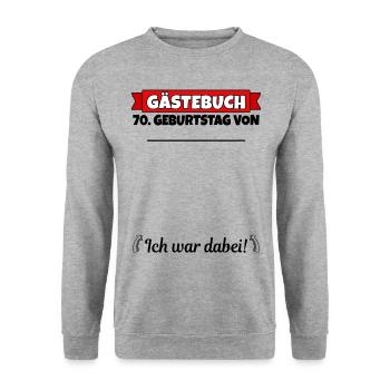 70. Geburtstag Gästebuch 70 Jahre alt Geschenk - Unisex Pullover - Weißgrau meliert - Vorne - Alina (178cm) & Michal (187cm)