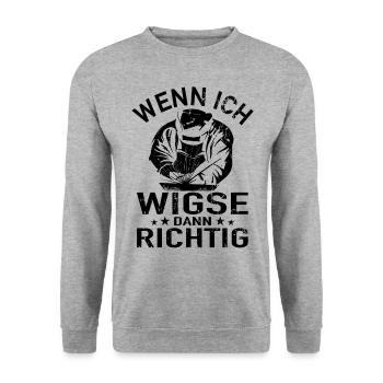 Schweißfachmann WIG Schweißer Schlosser Geschenk - Unisex Pullover - Weißgrau meliert - Vorne - Alina (178cm) & Michal (187cm)