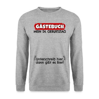 24. Geburtstag Gästebuch 24 Jahre alt Geschenk - Unisex Pullover - Weißgrau meliert - Vorne - Alina (178cm) & Michal (187cm)