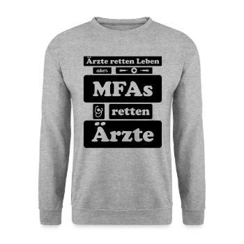 Medizinische Fachangestellte Krankenschwester MFA - Unisex Pullover - Weißgrau meliert - Vorne - Alina (178cm) & Michal (187cm)