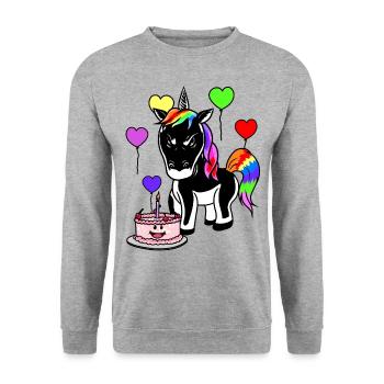 Joyeux anniversaire cadeau d’anniversaire gâteau licorne - Sweat-shirt Unisexe - gris chiné - Devant - Alina (178cm) & Michal (187cm)