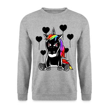 Halloween Einhorn böse schlecht Fabelwesen Horror - Unisex Pullover - Weißgrau meliert - Vorne - Alina (178cm) & Michal (187cm)
