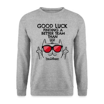 Jobwechsel Neuer Job Abschied Abschiedsgeschenk - Unisex Pullover - Weißgrau meliert - Vorne - Alina (178cm) & Michal (187cm)