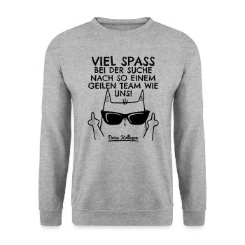 Abschied Kollege Neue Arbeit Jobwechsel Neuer Job - Unisex Pullover - Weißgrau meliert - Vorne - Alina (178cm) & Michal (187cm)