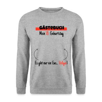 18. Geburtstag Gästebuch - Unisex Pullover - Weißgrau meliert - Vorne - Alina (178cm) & Michal (187cm)