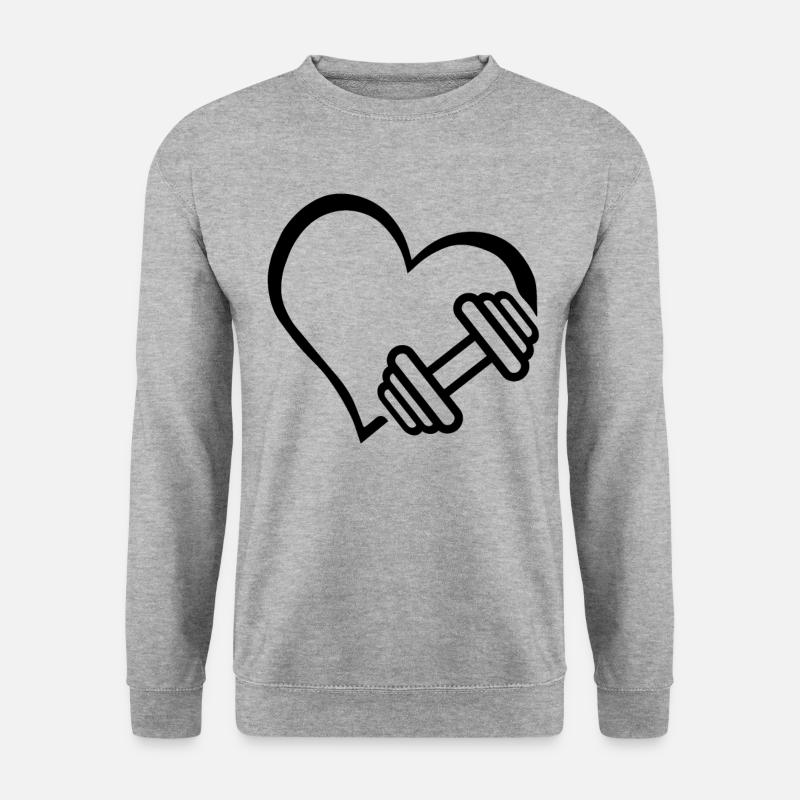 Hantel Herz - Unisex Pullover - Weißgrau meliert
