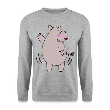 Tanzendes Nilpferd lustig Baby Kinder Geschenk - Unisex Pullover - Weißgrau meliert - Vorne - Alina (178cm) & Michal (187cm)