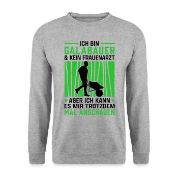 Ich bin Galabauer Galabau Landschaftsbauer - Unisex Pullover - Weißgrau meliert - Vorne - Alina (178cm) & Michal (187cm)