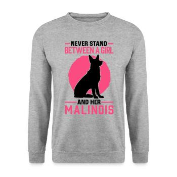 Girl with Malinois Belgian Shepherd - Unisex Sweatshirt - salt & pepper - Front - Alina (178cm) & Michal (187cm)