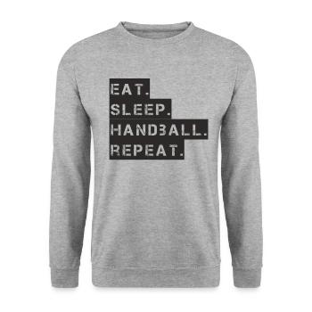 Handball - eat sleep handball repeat - Unisex Pullover - Weißgrau meliert - Vorne - Alina (178cm) & Michal (187cm)