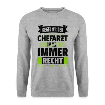 Regel Nummer Eins Der Chefarzt Hat Immer Recht Dok - Unisex Pullover - Weißgrau meliert - Vorne - Alina (178cm) & Michal (187cm)