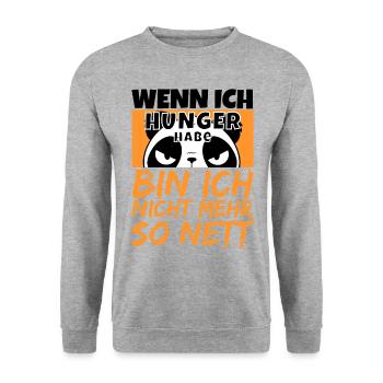 Ich muss Essen Kawai Panda mit Hunger wird wütend - Unisex Pullover - Weißgrau meliert - Vorne - Alina (178cm) & Michal (187cm)