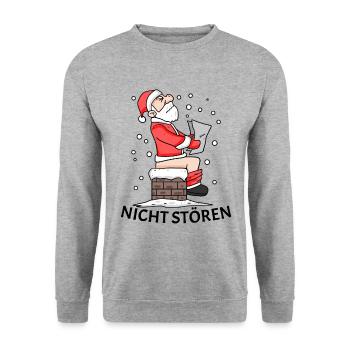 Weihnachtsmann Schornstein lustig Weihnachten - Unisex Pullover - Weißgrau meliert - Vorne - Alina (178cm) & Michal (187cm)