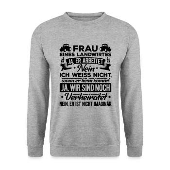 Frau Eines Landwirtes Traktorfahrer Agrar Landwirt - Unisex Pullover - Weißgrau meliert - Vorne - Alina (178cm) & Michal (187cm)