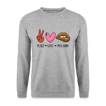 Peace Love Mélanine Femmes Noires Fierté - Sweat-shirt Unisexe - gris chiné - Devant - Alina (178cm) & Michal (187cm)