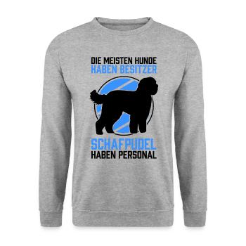 Schafpudel haben Personal altdeutscher Hütepudel - Unisex Pullover - Weißgrau meliert - Vorne - Alina (178cm) & Michal (187cm)