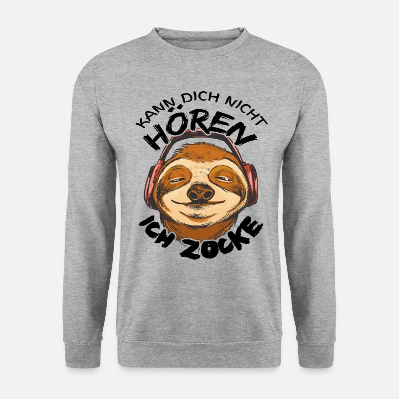 Faultier Kann dich nicht hören ich zocke Gaming - Unisex Pullover - Weißgrau meliert