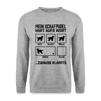 Schafpudel Hundetricks altdeutscher Hütepudel - Unisex Pullover - Weißgrau meliert - Vorne - Alina (178cm) & Michal (187cm)