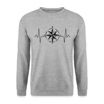Kompass Wandern Herzschlag - Unisex Pullover - Weißgrau meliert - Vorne - Alina (178cm) & Michal (187cm)