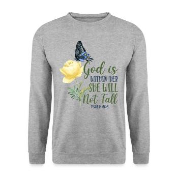 Citation de verset biblique chrétien - Sweat-shirt Unisexe - gris chiné - Devant - Alina (178cm) & Michal (187cm)