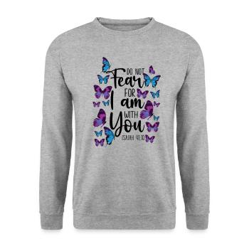Citation de verset biblique chrétien - Sweat-shirt Unisexe - gris chiné - Devant - Alina (178cm) & Michal (187cm)