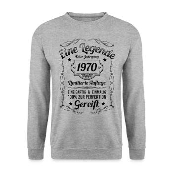 Geburtsjahr 1970 Vintage Geburtstag Legende 1970 - Unisex Pullover - Weißgrau meliert - Vorne - Alina (178cm) & Michal (187cm)