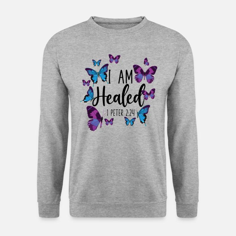 Christian Bible Verse Butterfly I - Unisex Pullover - Weißgrau meliert