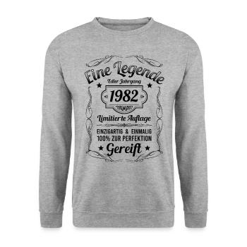 Geburtsjahr 1982 Vintage Geburtstag Legende 1982 - Unisex Pullover - Weißgrau meliert - Vorne - Alina (178cm) & Michal (187cm)