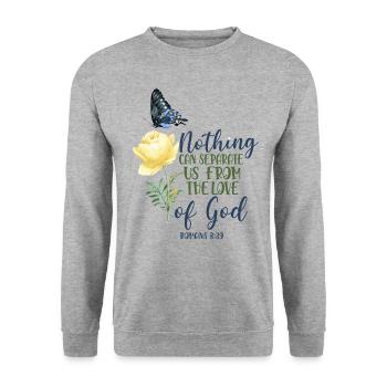 Christian Bible Verse Butterfly - Unisex Pullover - Weißgrau meliert - Vorne - Alina (178cm) & Michal (187cm)