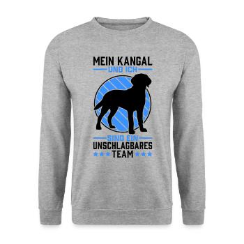 Kangal Hirtenhund unschlagbar Anatolischer Hund - Unisex Pullover - Weißgrau meliert - Vorne - Alina (178cm) & Michal (187cm)