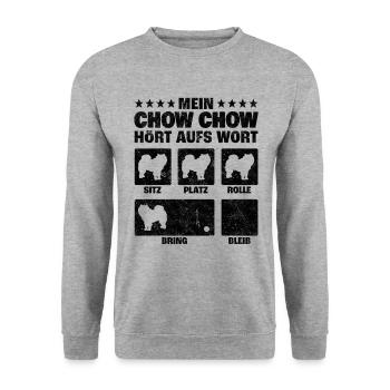 Chow Chow Hundetricks chinesischer Löwenhund - Unisex Pullover - Weißgrau meliert - Vorne - Alina (178cm) & Michal (187cm)