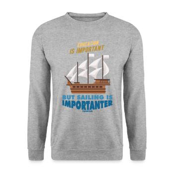 Education Is Important But Sailing Is Importanter - Unisex Pullover - Weißgrau meliert - Vorne - Alina (178cm) & Michal (187cm)