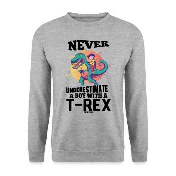 Ne sous-estimez jamais un garçon avec un T-Rex - Sweat-shirt Unisexe - gris chiné - Devant - Alina (178cm) & Michal (187cm)