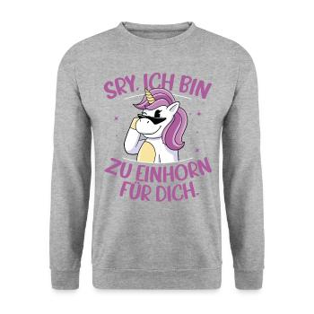 Sorry Ich Bin Zu Einhorn Für Dich Regenbogen Glitz - Unisex Pullover - Weißgrau meliert - Vorne - Alina (178cm) & Michal (187cm)