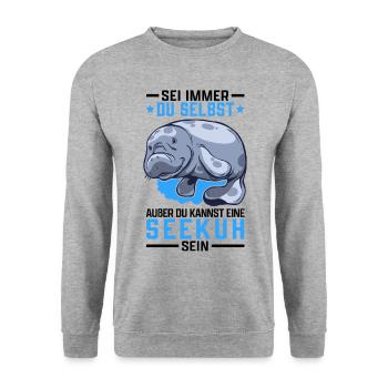 Sei eine Seekuh Manati Meeressäuger Seekuh - Unisex Pullover - Weißgrau meliert - Vorne - Alina (178cm) & Michal (187cm)