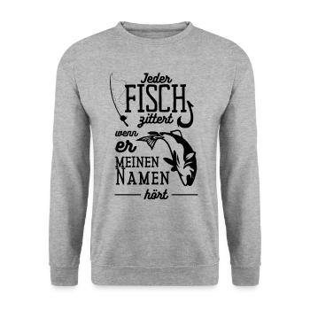 Fisch Angeln Angler Fischer Angel Haken Geschenk - Unisex Pullover - Weißgrau meliert - Vorne - Alina (178cm) & Michal (187cm)