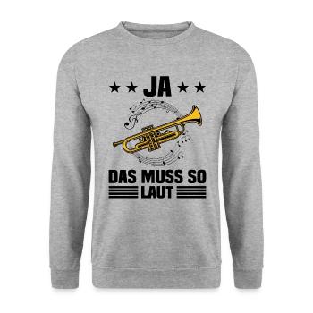 Ja Das Muss So Laut Trompeter Blasmusik Instrument - Unisex Pullover - Weißgrau meliert - Vorne - Alina (178cm) & Michal (187cm)