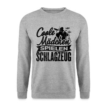 Coole Mädchen Spielen Schlagzeug Musikinstrument M - Unisex Pullover - Weißgrau meliert - Vorne - Alina (178cm) & Michal (187cm)