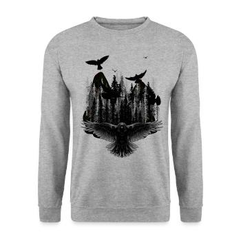 Fantasy Dark Wildtiere Vögel Natur Wildnis - Unisex Pullover - Weißgrau meliert - Vorne - Alina (178cm) & Michal (187cm)