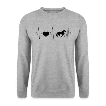 Pferd Herzschlag - Unisex Pullover - Weißgrau meliert - Vorne - Alina (178cm) & Michal (187cm)