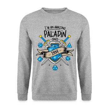 Ich bin seit 1994 ein erstaunlicher Paladin - Unisex Pullover - Weißgrau meliert - Vorne - Alina (178cm) & Michal (187cm)