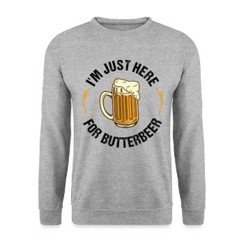 Ich Bin Nur Hier Für Butterbier Biertrinker - Unisex Pullover - Weißgrau meliert - Vorne - Alina (178cm) & Michal (187cm)