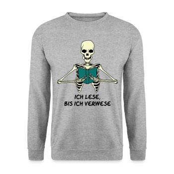 Ich Lese Bis Ich Verwese Leseratte Bücherwurm Roma - Unisex Pullover - Weißgrau meliert - Vorne - Alina (178cm) & Michal (187cm)