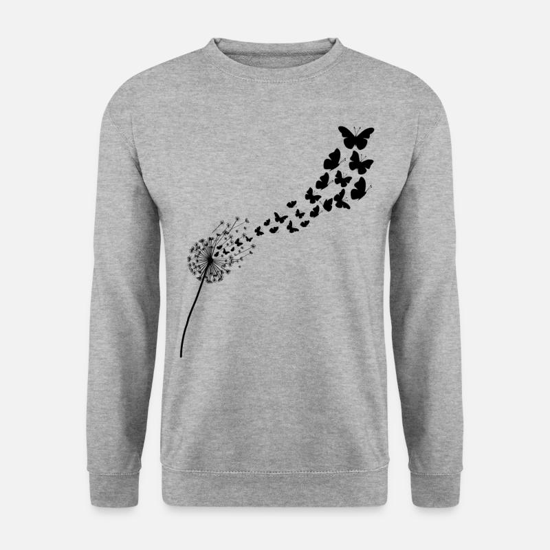 Pusteblume mit Schmetterlingen - Unisex Pullover - Weißgrau meliert